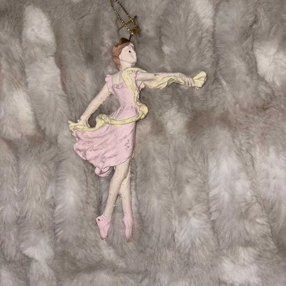 Vintage Ballet Ballerina Christmas Ornament Pink Cream Hand Painted